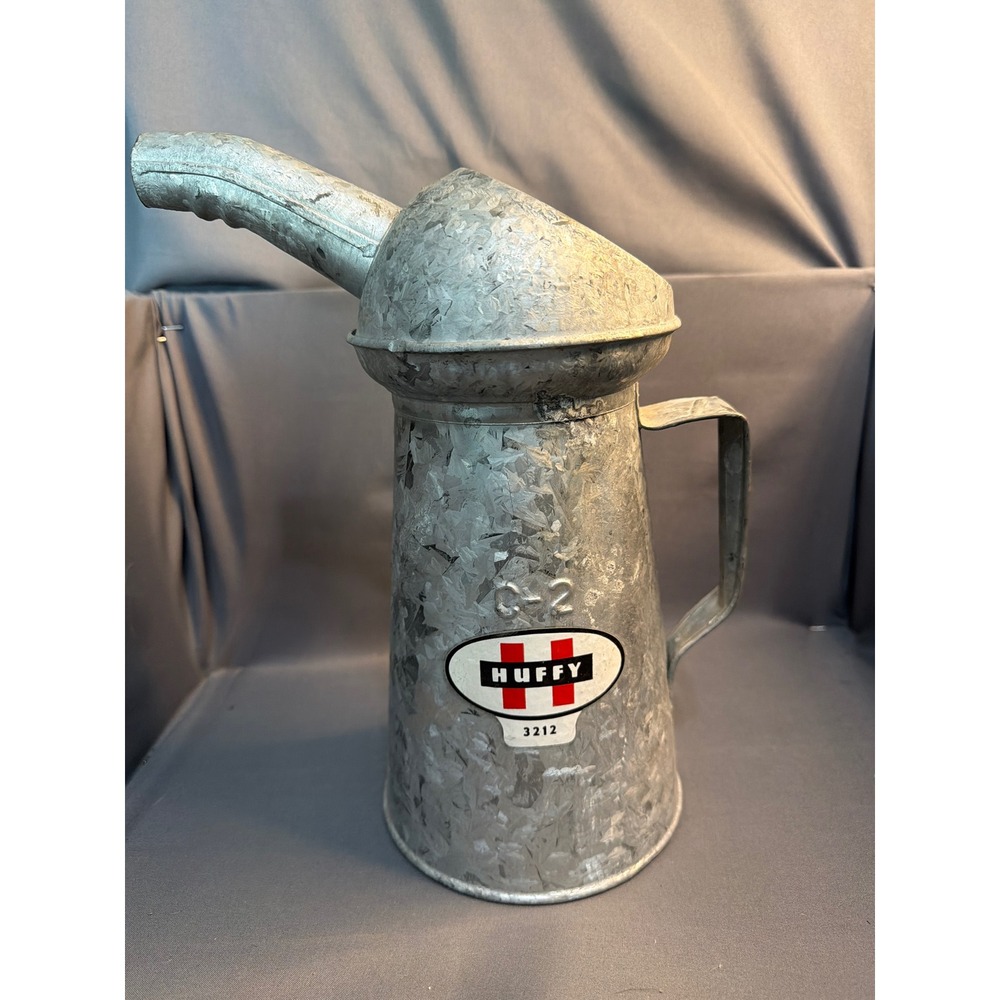 Vintage Huffy C-2 3212 Galvanized Oil Pitcher 2 Quart Spout Can Gas Station